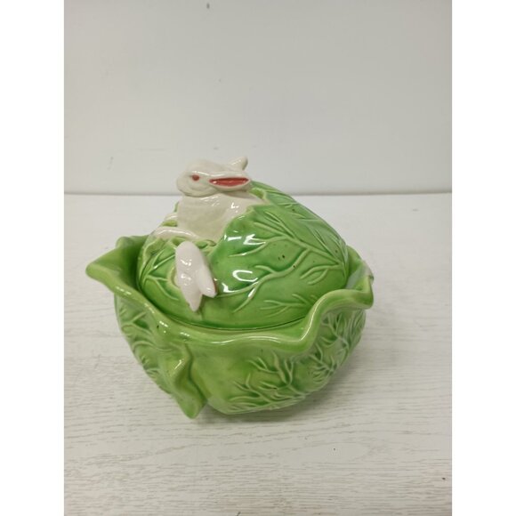 VTG 60s Covered White Rabbits Cabbage Serving Dish Retro Mid Century Modern - Picture 4 of 12